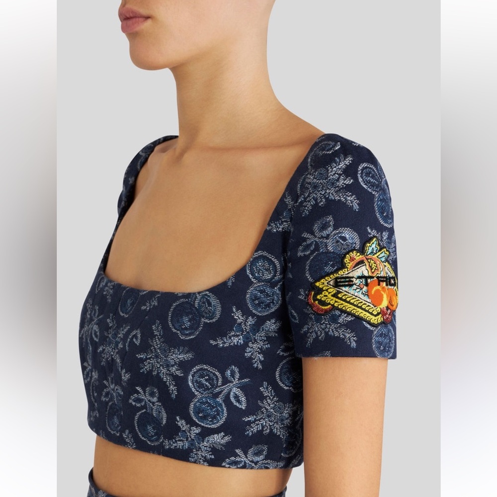 Etro floral jacquard denim crop top